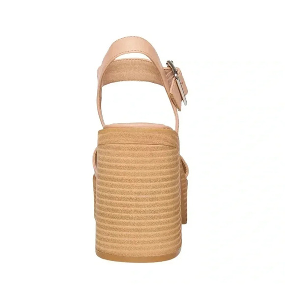 MADDEN GIRL Chunky Nude Paris Stacked Wooden Platform Sandals Various Sizes - Picture 4 of 5